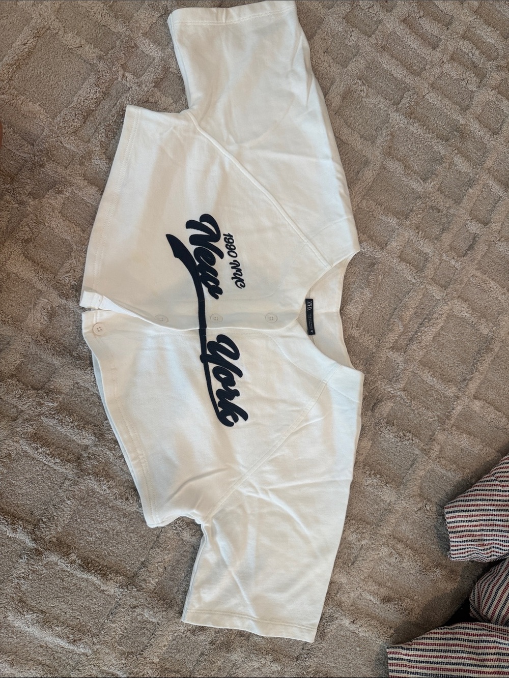 Zara White Crop Top with Navy Script